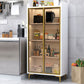 Modern Style Glass Door Server Wood Dinner Server without LED Lights