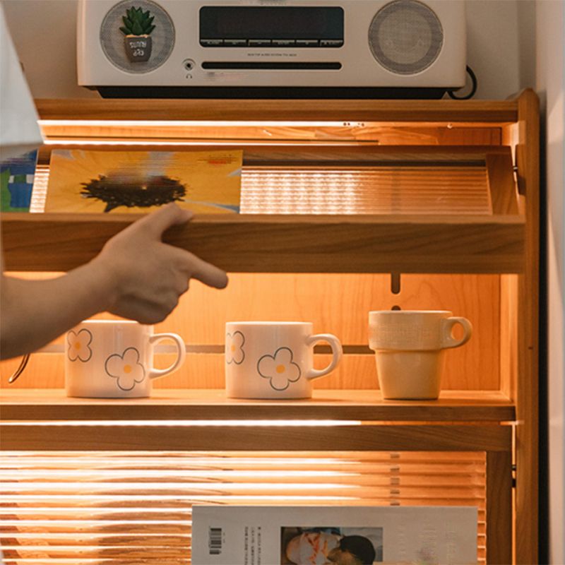 Modern Side Cabinet Solid Wood 49.6" Tall Side Cabinet with Glass Top Clearhalo 'Cabinets & Chests' 'cabinets_chests' 'furn' 'furn_cabinets_chests' 'Furniture' 'Living Room Furniture' 1200x1200_f03390bf-40ee-4a37-94d0-b6c852f3eb04