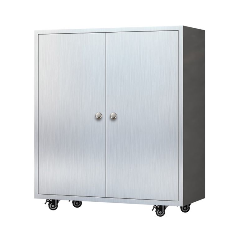 Modern Stainless Steel Dining Server Silver Adjustable Shelving Cabinets with Door Clearhalo 'buffet_sideboard' 'Buffets & Sideboards' 'furn' 'furn_buffet_sideboard' 'Furniture' 'furniture_buffet_sideboard' 'Kitchen & Dining Furniture' 1200x1200_f034016f-aa07-4967-96c0-7b59f762e5be