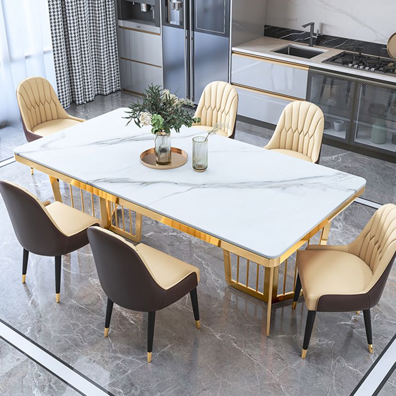 Glam Sintered Stone Double Pedestal Table Home Rectangle Dining Table Clearhalo 'Dining Tables & Seating' 'Dining Tables' 'dining_table' 'furn' 'furn_dining_table' 'Furniture' 'furniture_dining_table' 'Kitchen & Dining Furniture' 'kitchen' 'kitchen_dining_table' 1200x1200_f03c0b3d-6b86-4e90-b1d6-943527f41bab