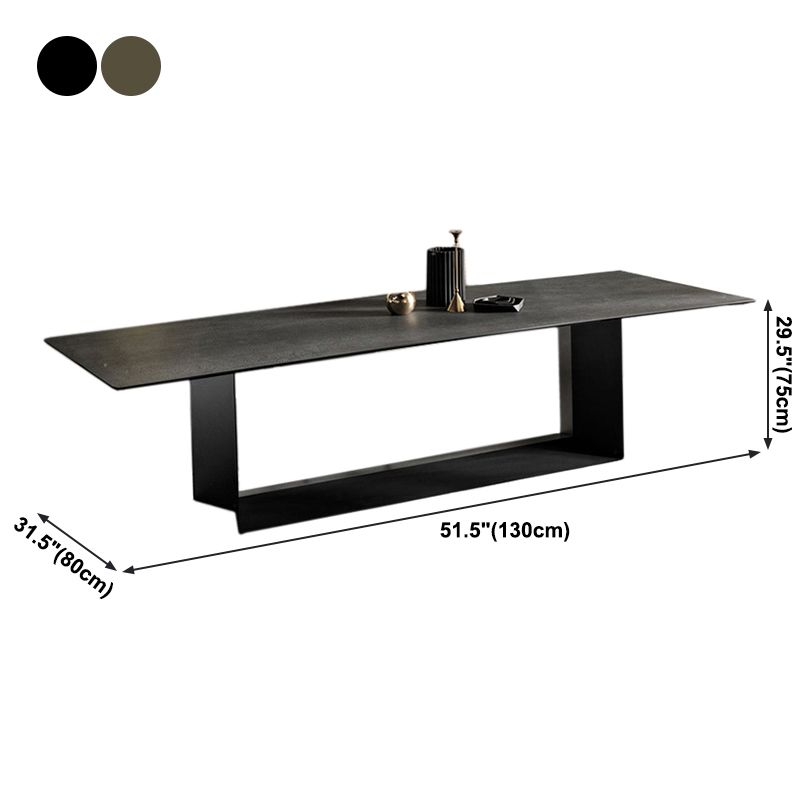 Metal Contemporary Rectangular Dining Table Sintered Stone Table with Trestle Clearhalo ' dining_table' 'Dining Tables & Seating' 'Dining Tables' 'furn' 'furn_dining_table' 'Furniture' 'furniture_dining_table' 'Kitchen & Dining Furniture' 'kitchen&dining_furn' 'kitchen' 'kitchen_dining_table' 1200x1200_f03d65ec-654a-478d-a8d6-f8ff29b43bf6