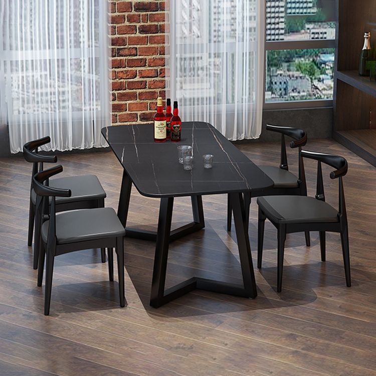Industrial Style Sintered Stone Dining Table Black Rectangle Table with Sled Base for Dinning Room Clearhalo ' dining_table' 'Dining Tables & Seating' 'Dining Tables' 'furn' 'furn_dining_table' 'Furniture' 'furniture_dining_table' 'Kitchen & Dining Furniture' 'kitchen&dining_furn' 'kitchen' 'kitchen_dining_table' 1200x1200_f04171a6-ae16-4dd2-9eca-c564082b33db