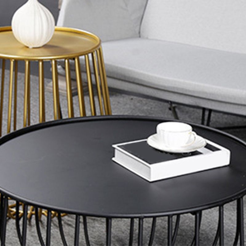 Mid-Century Modern Coffee Table with Iron Top Round Cocktail Table