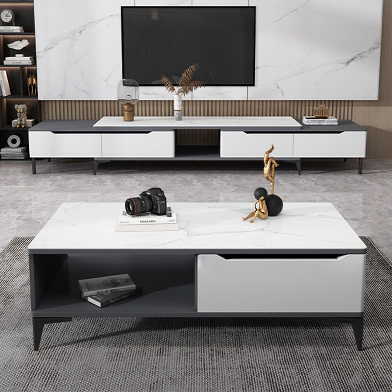 Stone 4 Legs Cocktail Table Rectangle Single Coffee Table with Drawer Clearhalo 'Coffee & Accent Tables' 'Coffee Tables' 'coffee_tables' 'furn' 'furn_coffee_tables' 'Furniture' 'Living Room Furniture' 1200x1200_f044045e-ee35-43b7-b0df-aead05e3733e