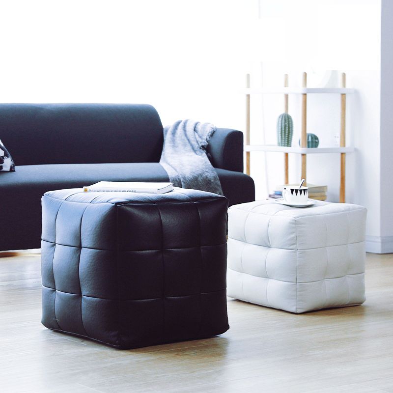 Contemporary Pouf Ottoman Genuine Leather Upholstered Tufted Square Ottoman Clearhalo 'furn' 'furn_ottomans_poufs' 'Furniture' 'Living Room Furniture' 'Ottomans & Poufs' 'ottomans_poufs' 1200x1200_f045845c-e6b4-4799-adaf-b5ef1976000d