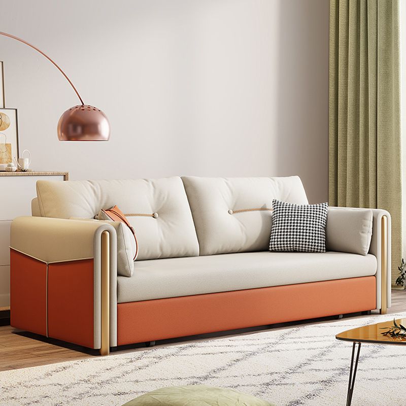 フェイクレザーステイン耐性現代ベッドソファソファオレンジ/ホワイト