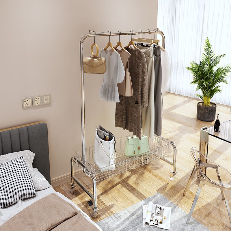 Industriële jas hanger zilveren metalen opbergkast rek met castors