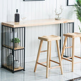 Mesa de altura de barra superior de madera mesa de pub de bistro de estilo moderno con 2 estantes