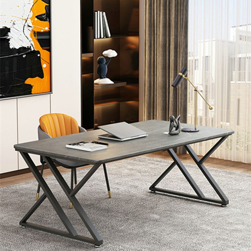 Trestle Rectangular Office Desk Dark Taupe Industrial Writing Desk Clearhalo 'furn' 'furn_office_desk' 'Furniture' 'Office Desks' 'Office Furniture' 'office_desk' 1200x1200_f0514cea-3de1-42b5-b96a-64bc3efef2e5