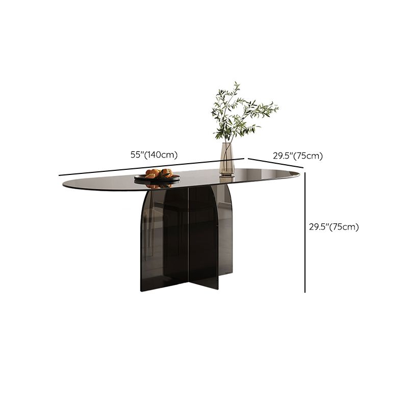 Modern Transparent Gray Glass Desktop Ellipse Dining Table for Dining Room Clearhalo 'Dining Tables & Seating' 'Dining Tables' 'dining_table' 'furn' 'furn_dining_table' 'Furniture' 'Kitchen & Dining Furniture' 1200x1200_f0520c8e-4a2e-45d7-bcd8-28a44b683e15