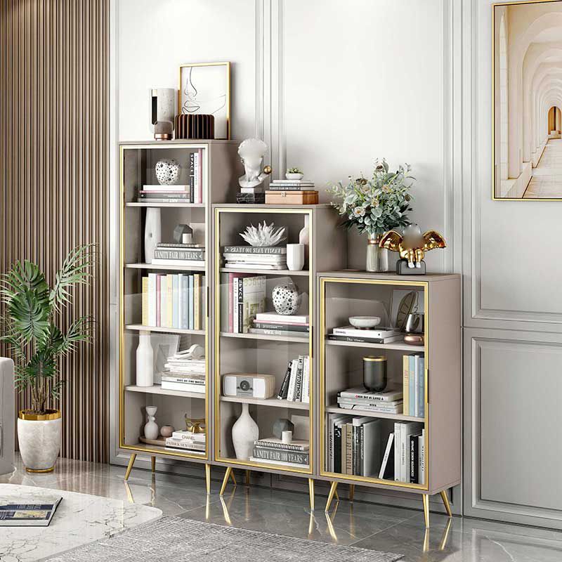 Glam Engineered Wood Bookcase Standard Closed Back Bookshelf with Cabinets