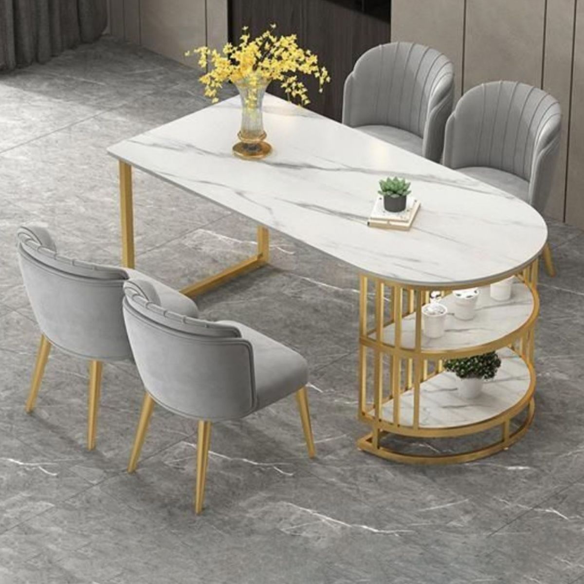 White Stone Top Dinner Room Kitchen Table Modern Metal Base Dinner Table Clearhalo 'Dining Tables & Seating' 'Dining Tables' 'dining_table' 'furn' 'furn_dining_table' 'Furniture' 'furniture_dining_table' 'Kitchen & Dining Furniture' 'kitchen' 'kitchen_dining_table' 1200x1200_f058ac7e-011b-420a-933e-71e304bcfd75