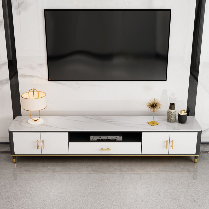 Console TV bianca in stile glam da 17,72 "H in stile TV con 1 cassetto per soggiorno