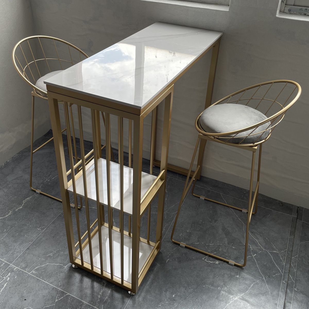 Glam 1/2/3 Pièces Tableau de barre Ensemble de comptoir en pierre rectangle avec tabourets hauts