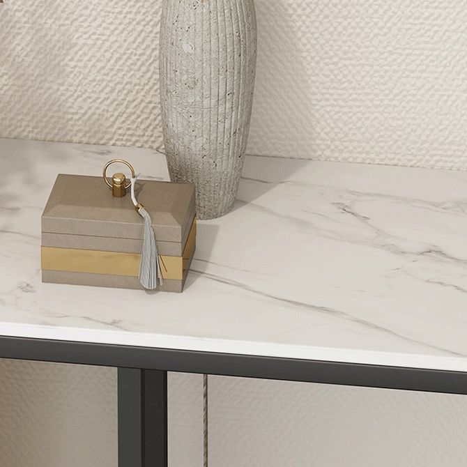 12 inch Wide Glam Accent Table Rectangle Shape Stone Console Table for Hall