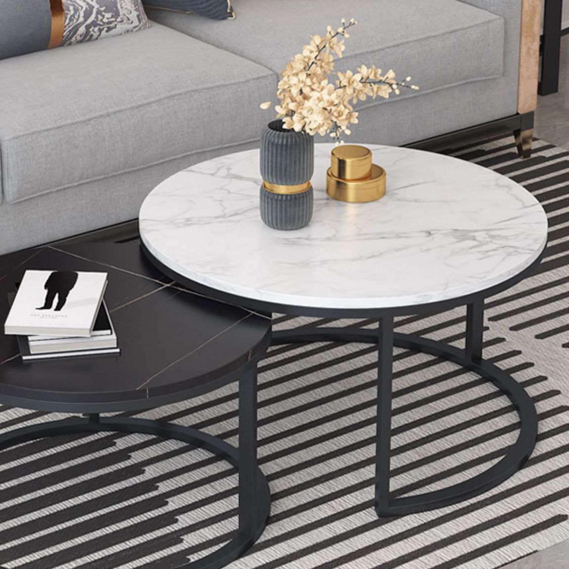 Frame Cocktail Table Slate Top Coffee or End Table with Storage Drawers