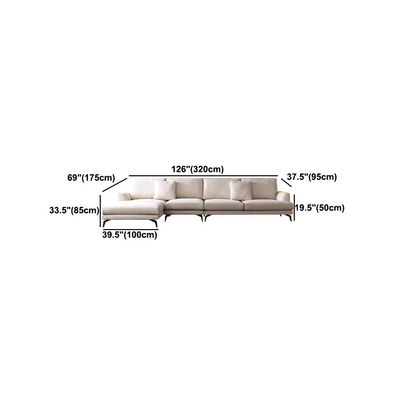 Ivory 4-seat Square Arm Sectional Scandinavian Fabric Sofa & Chaise Clearhalo 'furn' 'furn_sectionals' 'Furniture' 'Living Room Furniture' 'Sectionals' 1200x1200_f05d30a9-8477-42a9-9718-c2a999629d8e