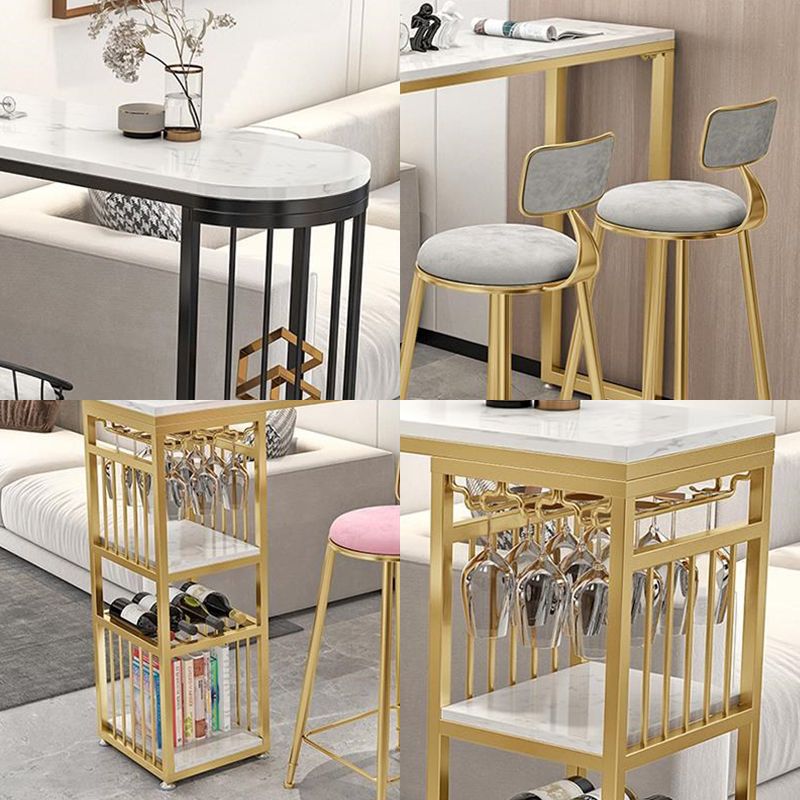 Glam White Marble Bar Table with Specialty Table Top Double Pedestal Table - 42" H Clearhalo 'Bar Furniture' 'Bar Tables' 'bar_tables' 'furn' 'furn_bar_tables' 'Furniture' 'furniture_bar_tables' 'Kitchen & Dining Furniture' 1200x1200_f05e1621-d5c0-4acb-8a8b-6af4c8932ccb