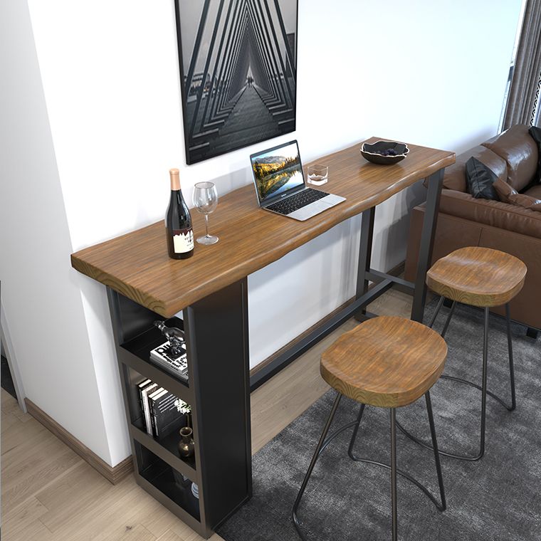 Brown Wood Pub Table with Rectangle Table Top Black Trestle Table - 41.3" H Clearhalo 'Bar Furniture' 'Bar Tables' 'bar_tables' 'furn' 'furn_bar_tables' 'Furniture' 'Kitchen & Dining Furniture' 1200x1200_f060a779-0a0c-4d66-96e9-cffdeb927f0f