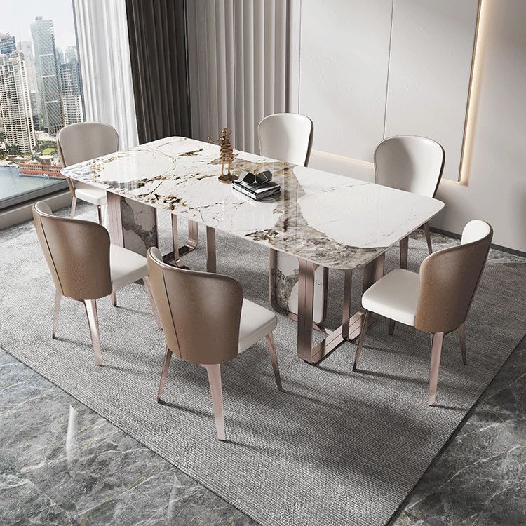 Rectangle Sintered Stone Top Table Contemporary Metal Base Dining Table Clearhalo 'Dining Tables & Seating' 'Dining Tables' 'dining_table' 'furn' 'furn_dining_table' 'Furniture' 'Kitchen & Dining Furniture' 1200x1200_f061b283-7747-4ad5-8535-da6a1dafffa1