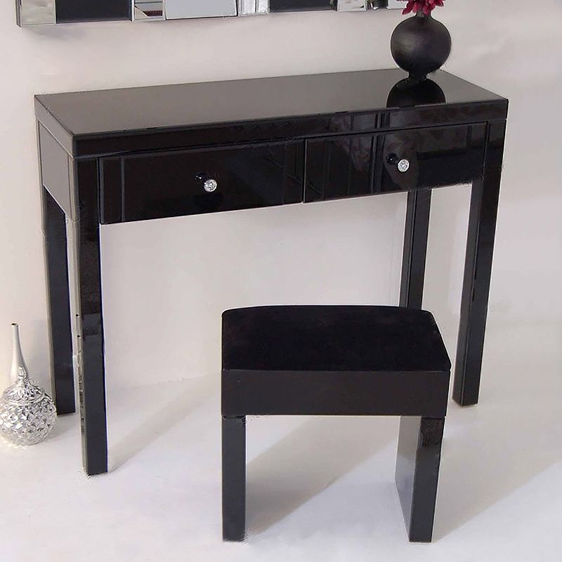 Glass Vanity Set with Tri-Fold 13.77" Wide Make-up Vanity with 2 Storage Drawers Clearhalo 'Bedroom Furniture' 'furn' 'furn_makeup_vanities' 'Furniture' 'Makeup Vanities' 'makeup_vanities' 1200x1200_f0632a99-2f5e-4365-a6af-9be41bd65b3a