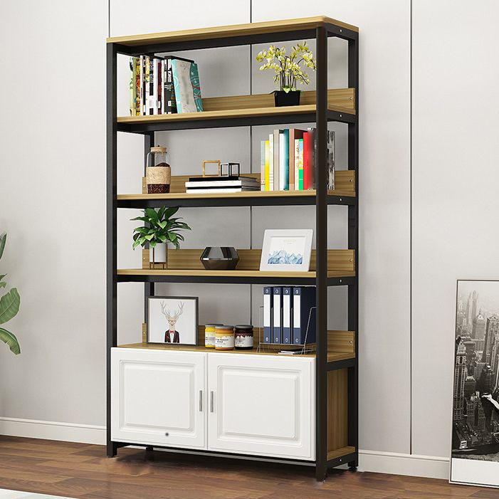 Metal Engineered Wood Shelf Bookcase Modern Home Open Book Shelf with 2 Doors