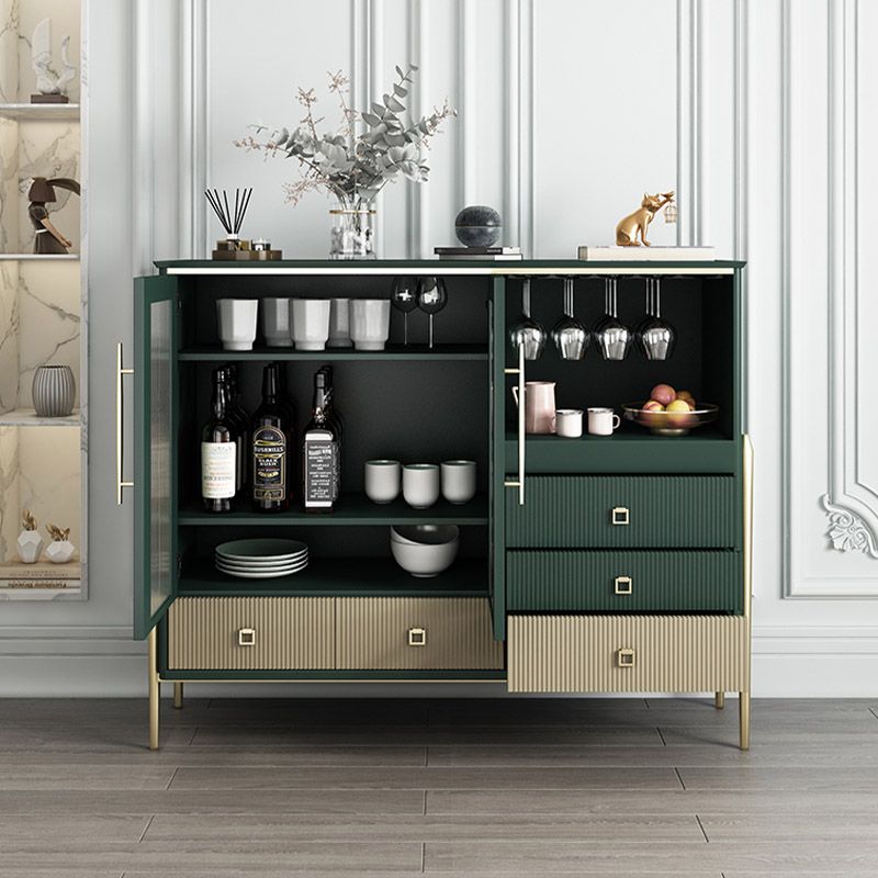 Table de buffet en bois massif planche latérale contemporaine avec armoires et tiroirs