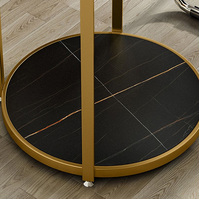 モダンメタルフレームエンドテーブルスレートラウンドダブルティアエンドテーブル