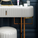 Holzwaschtisch mit Stuhl und Spiegelstein Top Eitelkeit in Grau