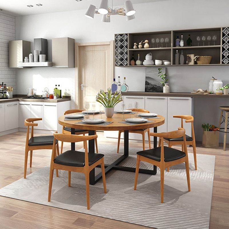Modern Round Dining Table for Home Brown Solid Wood Table with Metal Base Clearhalo 'Dining Tables & Seating' 'Dining Tables' 'dining_table' 'furn' 'furn_dining_table' 'Furniture' 'Kitchen & Dining Furniture' 1200x1200_f06b8904-6c2c-4f4a-8d0d-b388e2a38b2c
