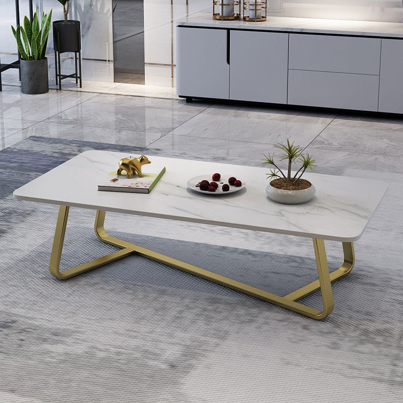 Modern Style Cocktail Table Slate Top Rectangular Coffee Table with Metal Base