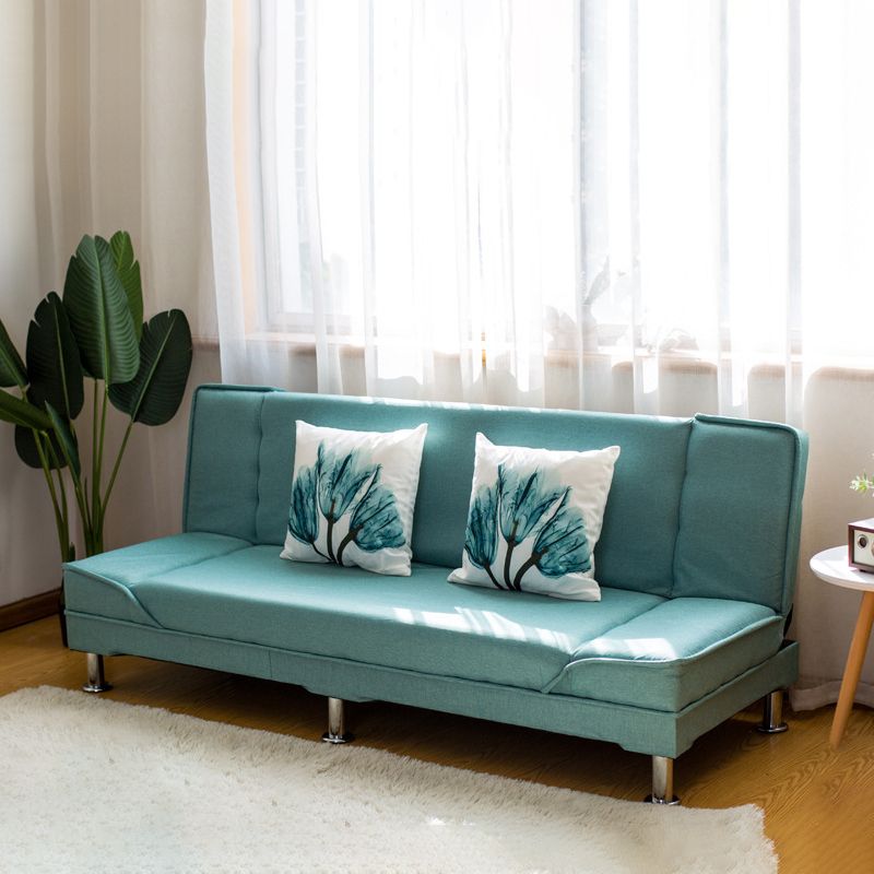 Eigentijdse strakke rugarmloze woonkamer linnen cabine bank