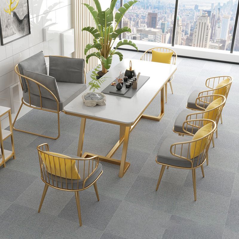 Metalen windsor achterstoelen stoffen gestoffeerde eetkamerstoelen in grijs