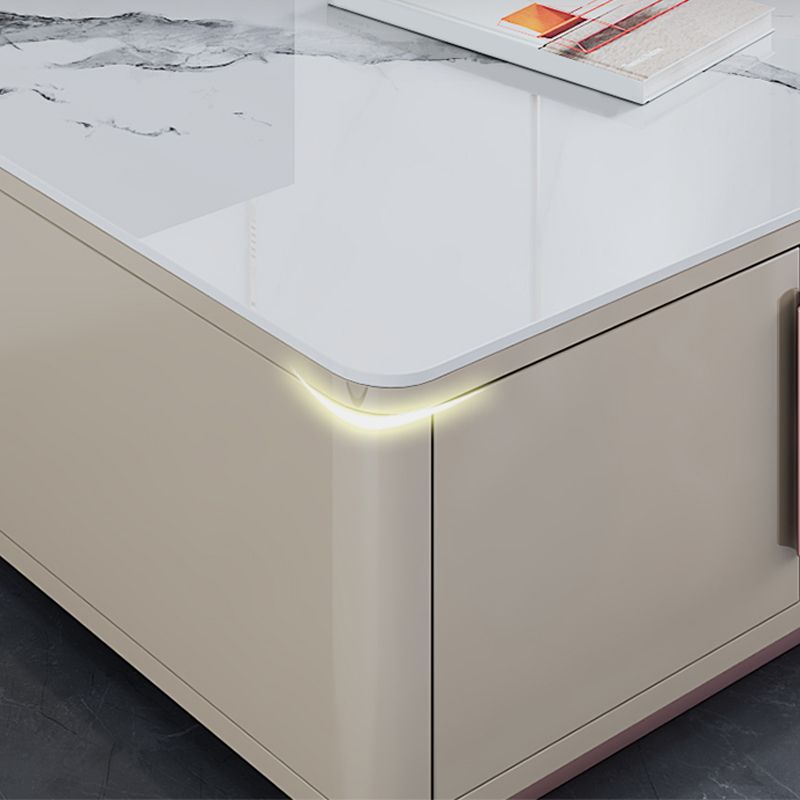 Glam Stone TV Media Open Rangement Media Console en blanc avec stockage