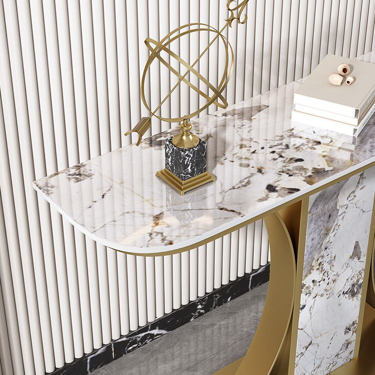 Glam Console Table Half Moon Stone Accent Table for Hall , 12 Inch Wide Clearhalo 'Console Tables' 'console_tables' 'Entry & Mudroom Furniture' 'furn' 'furn_console_tables' 'Furniture' 1200x1200_f0762a66-6df9-4b69-81a2-6e7eb05bff92