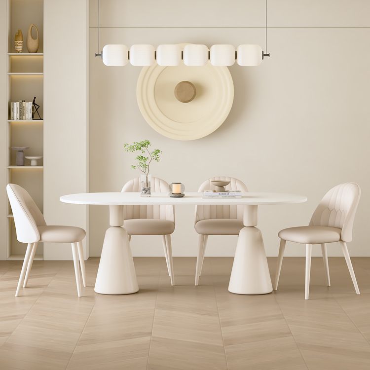 1/5 pièce en forme ovale en pierre supérieure de meubles de salle à manger en blanc