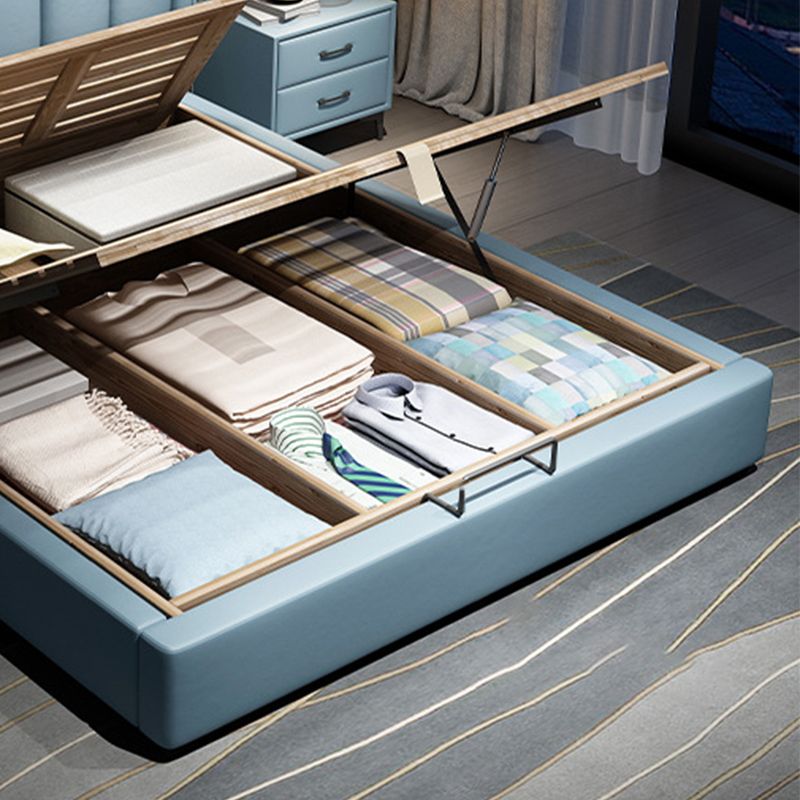 Modern Wingback Bed with Rectangle Upholstered Headboard and Storage