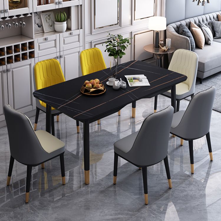 Modern Sintered Stone Standard Dining Table Rectangle Kitchen Dining Table with 4 Legs Base Clearhalo ' dining_table' 'Dining Tables & Seating' 'Dining Tables' 'Furniture' 'furniture_dining_table' 'Kitchen & Dining Furniture' 'kitchen&dining_furn' 'kitchen' 'kitchen_dining_table' 1200x1200_f078f4d1-83f1-4105-82ff-df33af163279