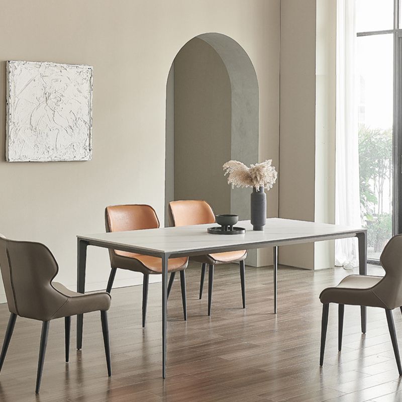 Modern Stone Top Rectangle Dinette Table Metal Base Dining Table in White Clearhalo 'Dining Tables & Seating' 'Dining Tables' 'dining_table' 'furn' 'furn_dining_table' 'Furniture' 'furniture_dining_table' 'Kitchen & Dining Furniture' 'kitchen' 'kitchen_dining_table' 1200x1200_f07a0f41-d86f-4702-993c-f85c4d9a5cf4