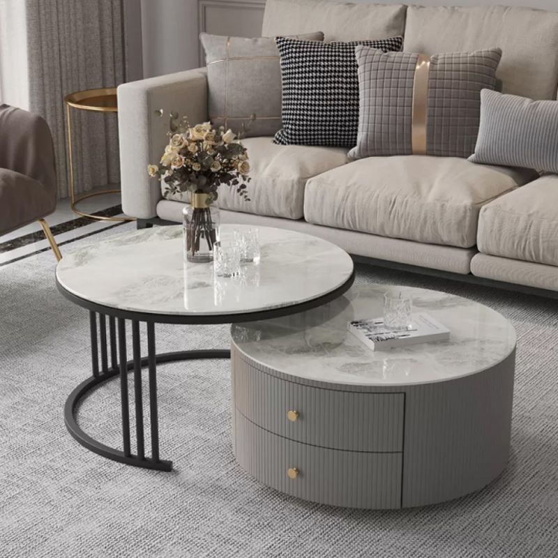 Modern Round End Table Living Room No Distressing Side Table with Drawers Clearhalo 'Coffee & Accent Tables' 'Coffee Tables' 'coffee_tables' 'furn' 'furn_coffee_tables' 'Furniture' 'Living Room Furniture' 1200x1200_f07c9842-0ecf-48e0-b784-5fc9199322fe