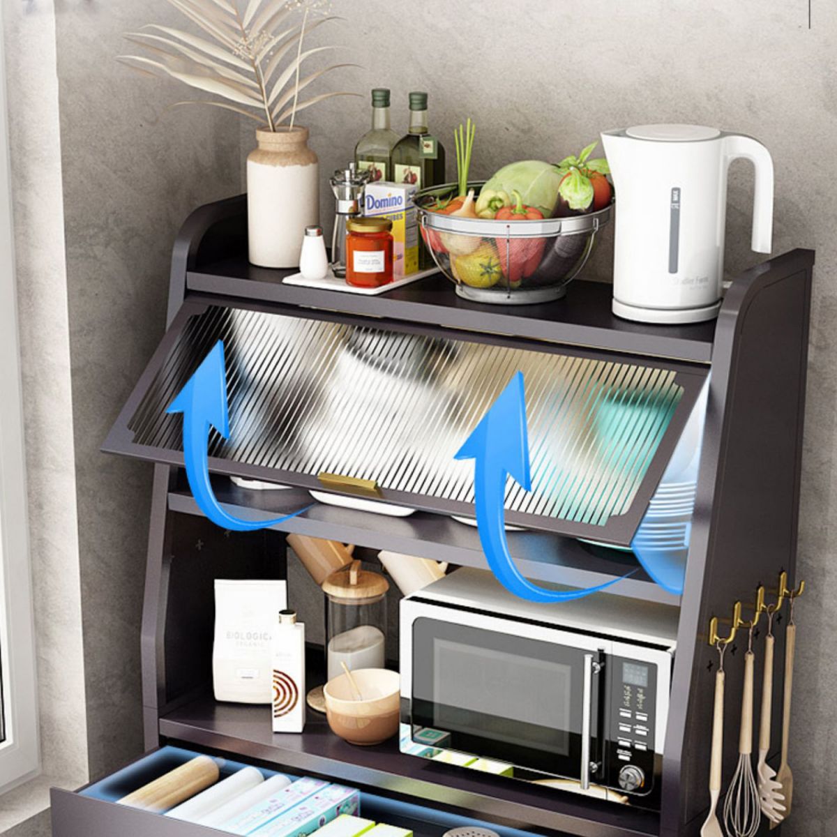 Server di pranzo in metallo contemporaneo server buffet nero per sala da pranzo