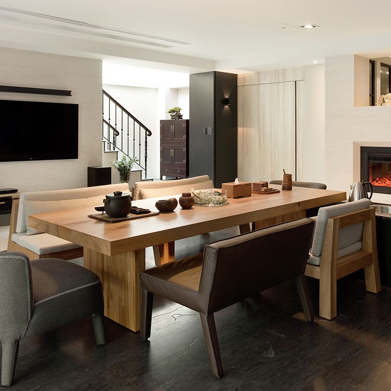 Rectangle Dining Table Modern Wooden Double Pedestal Table in Natural Clearhalo 'Dining Tables & Seating' 'Dining Tables' 'dining_table' 'furn' 'furn_dining_table' 'Furniture' 'Kitchen & Dining Furniture' 1200x1200_f07f636d-c892-4af2-ab18-1282ee598135