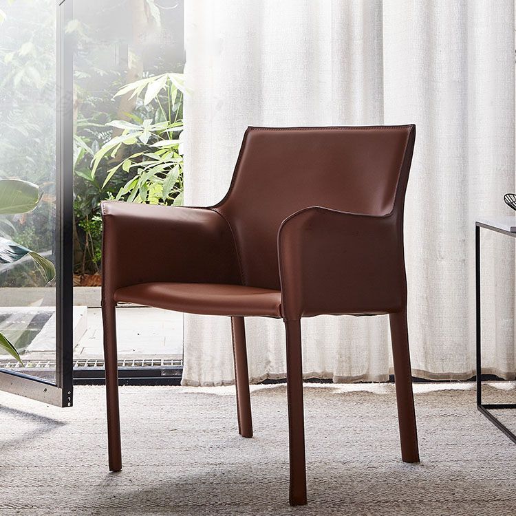 Leather Metal Modern Indoor-Outdoor Chair Dining Room Solid Back Arm Chair Clearhalo ' kitchen&dining_furn' 'Dining Chairs' 'Dining Tables & Seating' 'dining_chair' 'furn' 'furn_dining_chair' 'Furniture' 'furniture_dining_chair' 'Kitchen & Dining Furniture' 'kitchen' 1200x1200_f0810d6d-ae5d-4346-b7e5-75b04ec20893