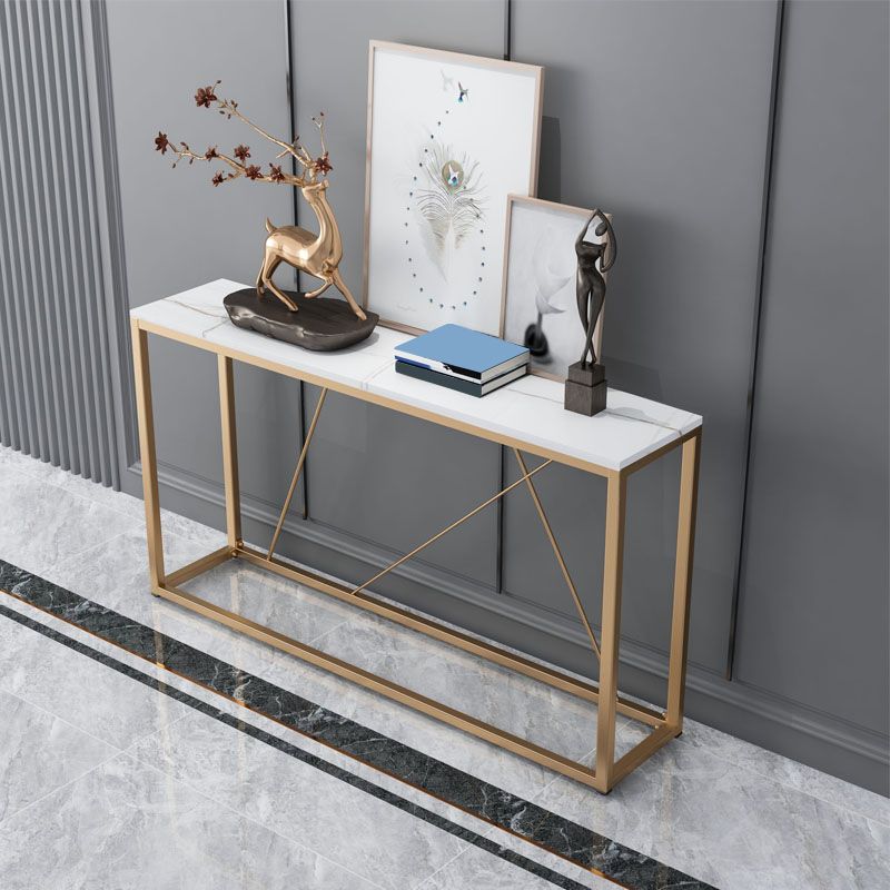 Glam Stone Console Table 12" W Rectangle Frame Accent Table for Hall