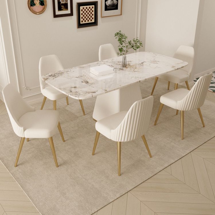 Juego de comedor Glam de piedra sinterizada, rectangular, 1/4/5/7 piezas, con base de pedestal