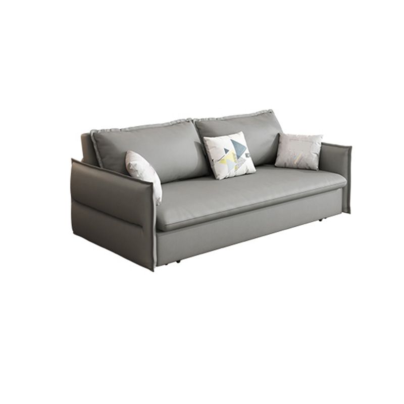 Contemporary Grey Bonded Leather Sleeper Sofa with Storage and Square Arms Clearhalo 'furn' 'furn_futons' 'Furniture' 'Futons & Daybeds' 'Futons' 'Living Room Furniture' 1200x1200_f086c8bd-56c3-4ef7-80a3-d6906a6607b0
