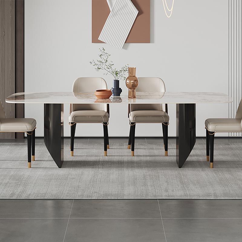 Rectangle Stone Top Dining Table Contemporary Dining Table with Double Pedestal Base Clearhalo 'Dining Tables & Seating' 'Dining Tables' 'dining_table' 'furn' 'furn_dining_table' 'Furniture' 'furniture_dining_table' 'Kitchen & Dining Furniture' 'kitchen' 'kitchen_dining_table' 1200x1200_f0879c3a-4826-47bb-8cc0-7d9076e01b9a