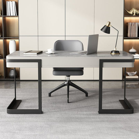 Contemporary Marble Desk for Office 30"H Rectangular Desk in Gray