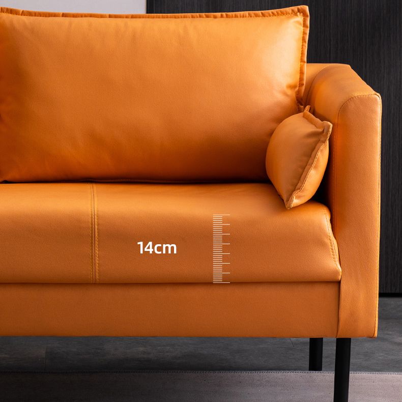 Scandinavian Faux Leather Sofa 29.52" High Tuxedo Arm Sofa with 2 Pillows Clearhalo 'furn' 'furn_sofas' 'Furniture' 'Living Room Furniture' 'Sofa' 'sofas' 1200x1200_f0933c90-5afe-41a5-9af2-30cc546f786c