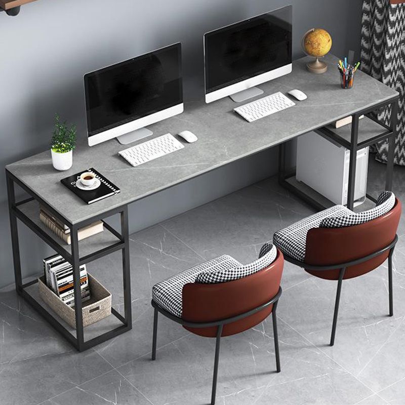 Grey Rectangular Computer Desk Industrial Office Desk with Storage Shelf Clearhalo 'furn' 'furn_office_desk' 'Furniture' 'Office Desks' 'Office Furniture' 'office_desk' 1200x1200_f09482b0-7227-4dee-b39d-bd6246626224